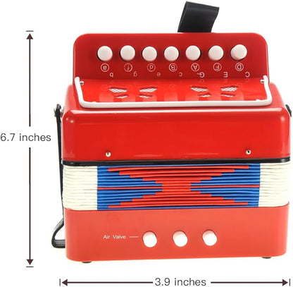Kids Accordion, Musical Instruments for Kids Ages 9-12, Beginner Toddlers Children Mini Toy Accordian 10 Keys Button Control Light Weight (Red)