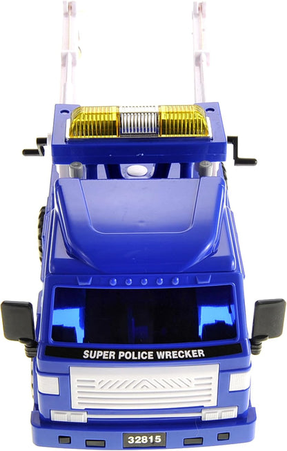 PowerTRC Tow Truck Toy for Kids | 13 inch Push & Go Realistic Friction Powered Police Wrecker with Adjustable Double Hook Christmas Toy Gift for Ages 3 & up (2 Sets)