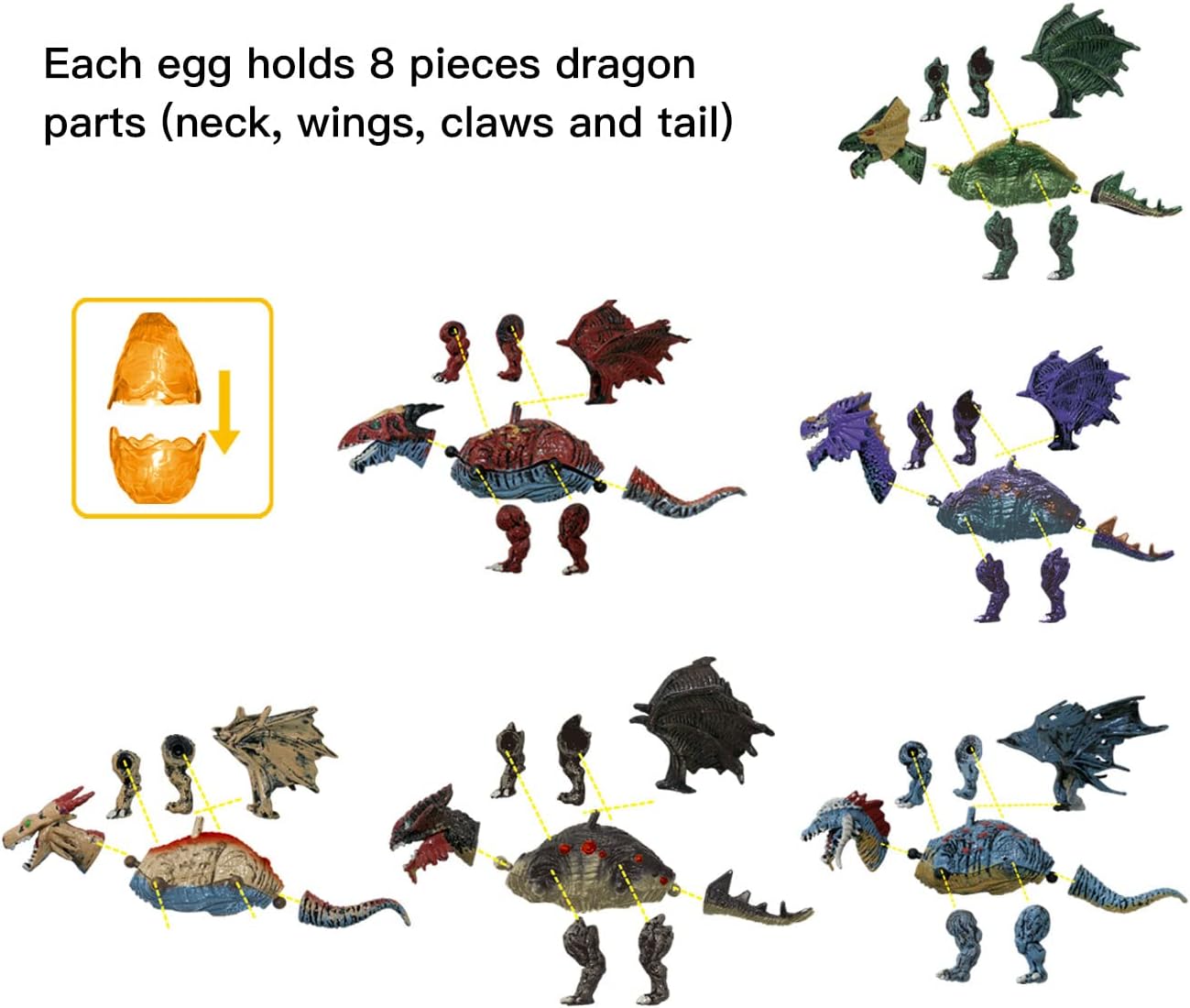 PowerTRC 3D Dragon Action Figures in Jurassic-Inspired Hatching Eggs | Take Apart Puzzle Toy | Perfect for Kids' Party Favors and Bulk Toy Excitement!