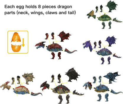 PowerTRC 3D Dragon Action Figures in Jurassic-Inspired Hatching Eggs | Take Apart Puzzle Toy | Perfect for Kids' Party Favors and Bulk Toy Excitement!