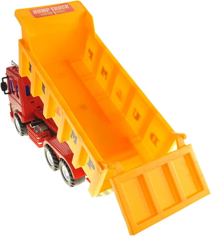 PowerTRC 15" Push & Go Dump Truck Toy | Realistic Friction Powered Dump Construction Truck for Kids Ages 3 Up