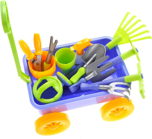 Garden Wagon & Tools Toy Set 15 Pcs Kids Gardening Tools & Wagon Toy Set – Outdoor Toddler Toys Kids Gardening Set – Beach, Sand, Garden Toys