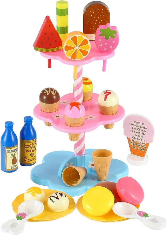 PowerTRC 22 Pcs Sweet Treats Ice Cream and Desserts Tower Playset | Perfect for Kids' Playtime Adventures with Popsicles and Ice Cream Delights!