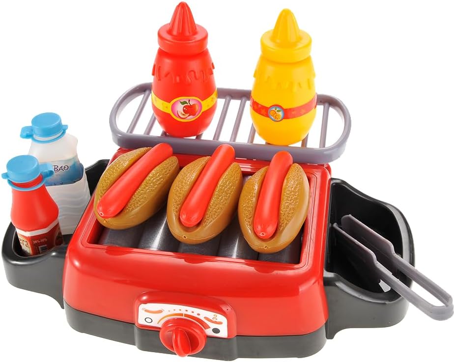 Hot Dog Roller Grill Play Set - Electric Stove Toy with Light & Sound | Pretend Play Kitchen Appliance for Kids | Fun Barbecue Food Toy for Toddlers