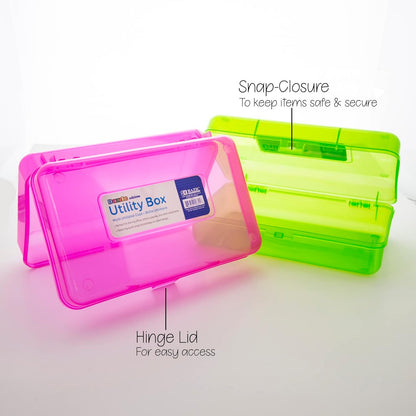 Plastic Pencil Case Utility Storage Box, Bright Color, Multi Purpose Organizer for Pens Pencils, 4-Pack