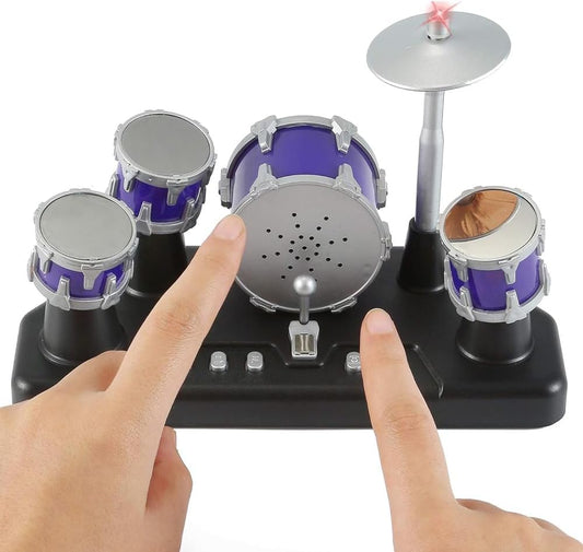 Finger Drum Set Mini Electric Small Desktop Fun Novelty Accessories Instrument Game Party Favor with Lights & Sounds for Kids Adults