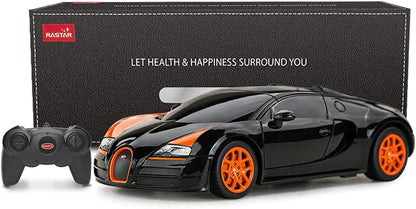 RASTAR RC Car | 1:24 Bugatti Veyron 16.4 Grand Sport Vitesse Radio Remote Control Racing Toy Car Model Vehicle, Black/Orange