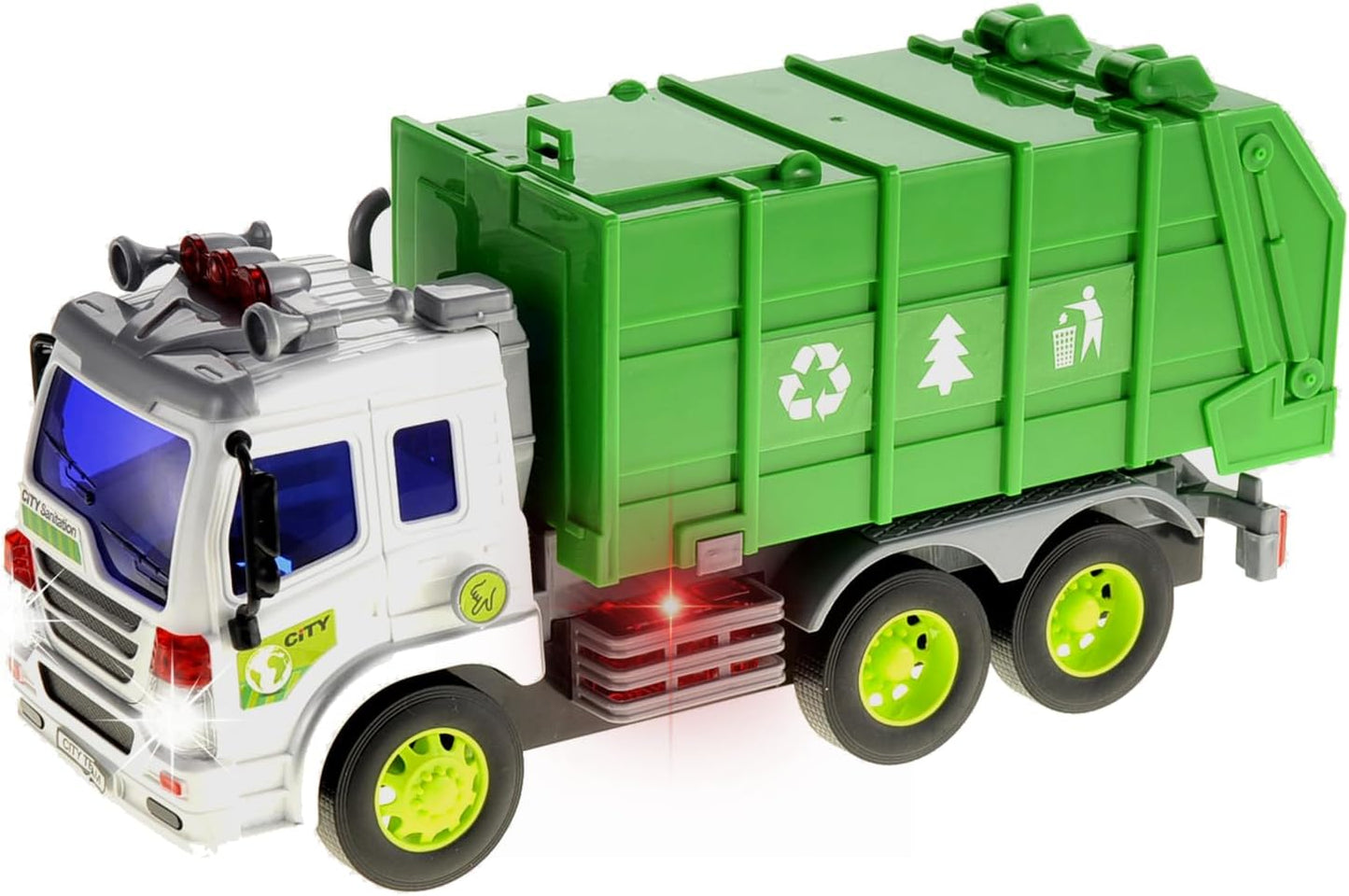 PowerTRC Garbage Truck Toy Trash Truck, Friction Powered Toddlers Garbage Truck Toy Recycling Truck with Light and Sound (Green)