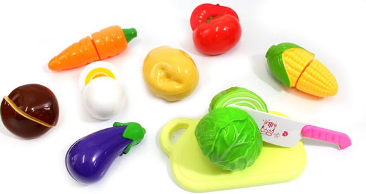 18 Pcs 10 Items Kitchen Cutting Play Fruit & Vegetables Toy for Kids | Pretend Cooking Vegan Play Set | Educational & Imaginative Birthday Gift for Toddler & Baby, Boys & Girls