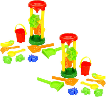 Double Sand Water Wheel Toy Tower Beach Toys for Kids Ages 4-8, Beach Bucket, Shovels, 3 Sand Molds Sail Boat Sand Toy Toddlers Outdoor Play
