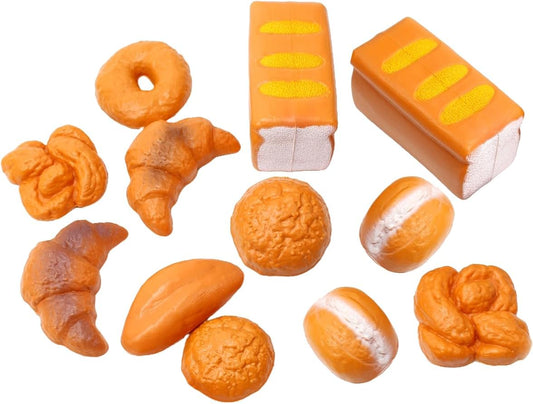 12 Pieces Life Size Fake Bread Playset | Pretend Bakery Kitchen Toy Set & Decoration | Unique Gift for Toddlers, Boys & Girls
