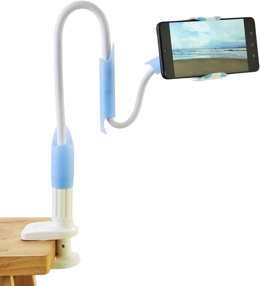 Phone Holder Gooseneck Bed Mount, Clamp Universal Lazy Mount Flexible Long Arm Bracket for 3.5~6.7", Compatible with Cell Phone 15 Pro XS Max XR X 8 7 Plus S24 S23 A34 Stand for Bedroom Desk