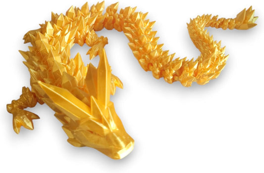 PowerTRC 3D Printed Dragon (Gold Color) - Flexible Fidget 3D Printed Crystal Dragon Toy, Gift Bag Filler, Desk Decoration, Party Favor, Easter Basket Stuffers (12 Inch Dragon)