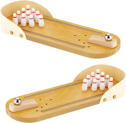 Mini Bowling Set Wooden Table Top Mini Arcade Game Toy Portable Mini Bowling Office Desk Stress Relief Desktop Gift for Kids and Adults Fun Toys
