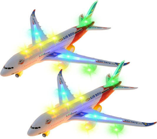 2 Packs Kids Airplane Toys, Bump & Go Action Toddler Toy Airplane with LED Flashing Light, Music, Airplane Sound, Great Gift for Boys Girls Ages 3-12
