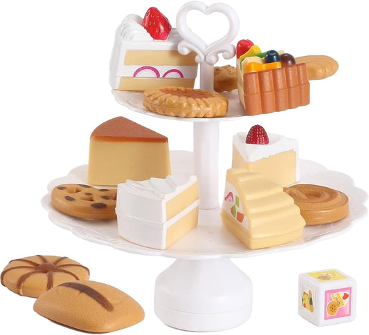 14 Pieces Cookies and Desserts Tower Playset | Toy Food | Pretend Play Kitchen Food Toy for Kids' Playtime Tea Party Dessert Foods for Girls Ages 3 4 5 6 Gift for Birthdays, Parties, Christmas