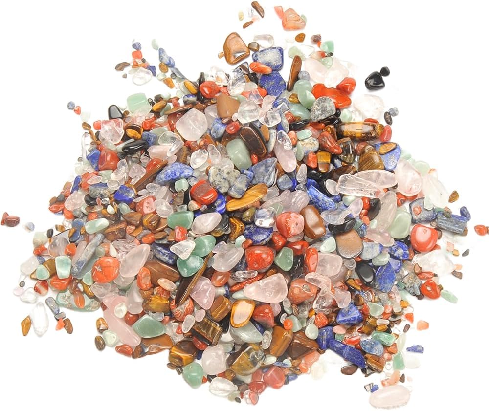 Crystals Gem Stones Decorative Rocks for Vase, Tumbled Turquoise Crystal Chips Bulk Healing Stones Fish Tank Gravel Filler Vase Filler Plants Decor 1 lb