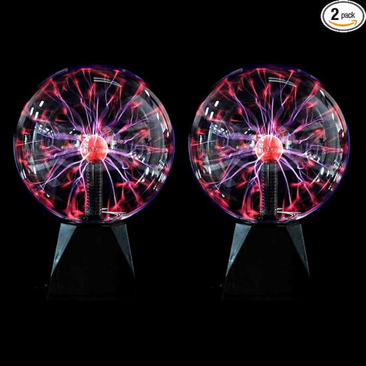 PowerTRC Plasma Ball, 8 inch Plasma Night Lamp, Batter Powered Respond to Touch & Sound Plasma Globe, Party/Science Props, Home Bedroom Decoration Christmas Novelty Gift for Kids (2 Sets)