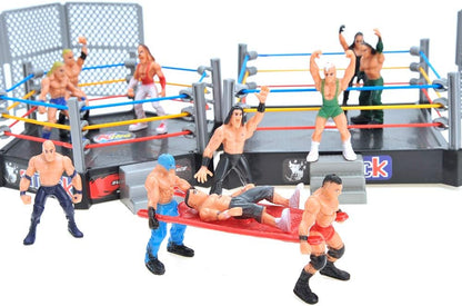 32 Pieces Wrestling Toys, Wrestler Play Set with 2 Wrestle Rings (Hexagon & Square), 12 Wrestlers, 18 Accessories, Toy Figures Cake Topper Birthday Party Decoration Gift Toy for Kids
