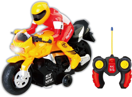 Unleash The Ultimate Racing Thrill | 360 Degree Rotate Spinning RC Race Motorcycle | Remote Control Race Biker with Dazzling Light and Sound Effect for Kids (Yellow)