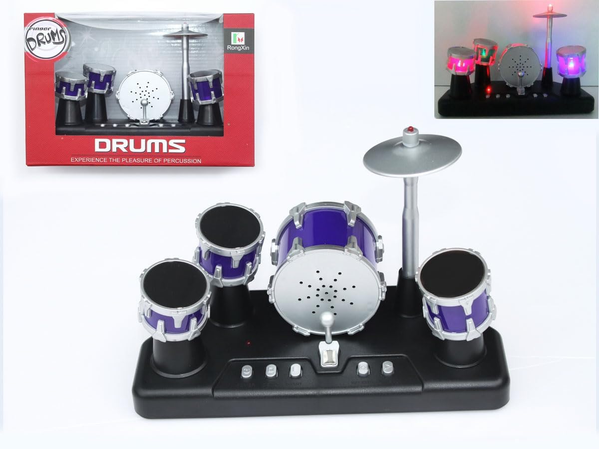 Finger Drum Set Mini Electric Small Desktop Fun Novelty Accessories Instrument Game Party Favor with Lights & Sounds for Kids Adults