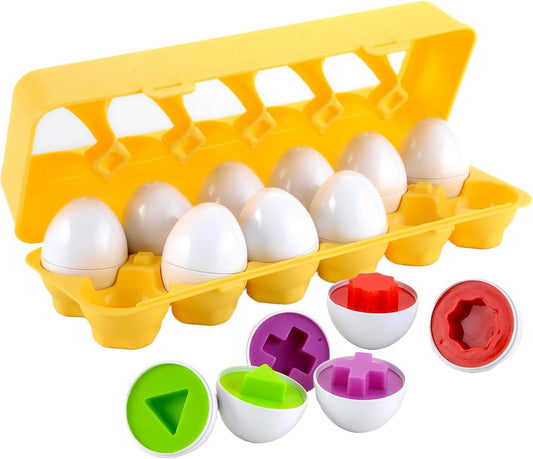 Egg Toys for Toddlers Montessori Toys 12 Pcs Matching Eggs Game Color Recognition Shape Sorter Puzzle Easter Travel Games Early Learning STEM Motor Development Gift