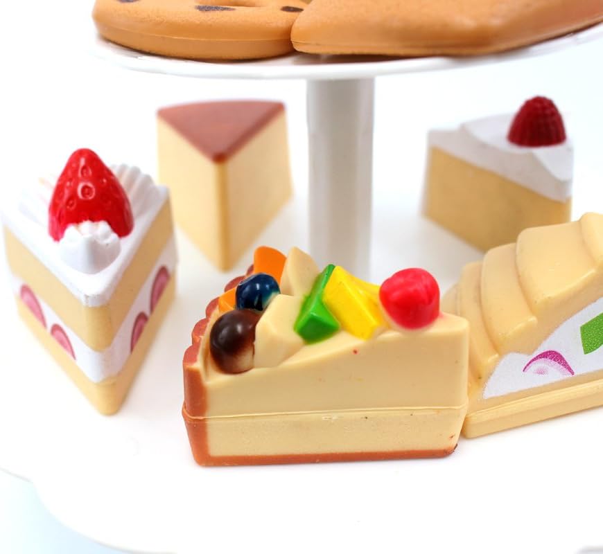 14 Pieces Cookies and Desserts Tower Playset | Toy Food | Pretend Play Kitchen Food Toy for Kids' Playtime Tea Party Dessert Foods for Girls Ages 3 4 5 6 Gift for Birthdays, Parties, Christmas