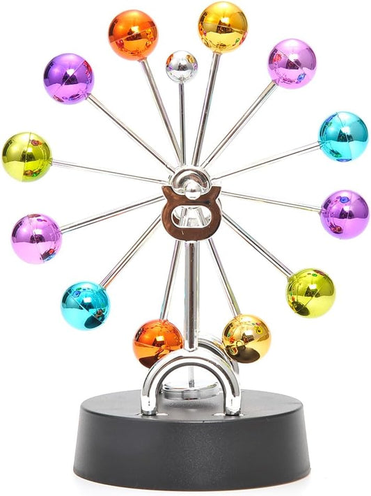 Perpetual Motion Ferris Wheel with Revolving Colorful Metallic Balance Balls | Mesmerizing Kinetic Artwork for Home Decoration and Science Enthusiasts (Battery Powered)