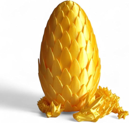 PowerTRC 3D Printed Crystal Dragon with Egg (Gold Color) – Flexible 3D Printed Toy Set, Includes 12 Inch Dragon and 6 Inch Egg, Gift Bag Filler, Desk Decoration, Party Favor