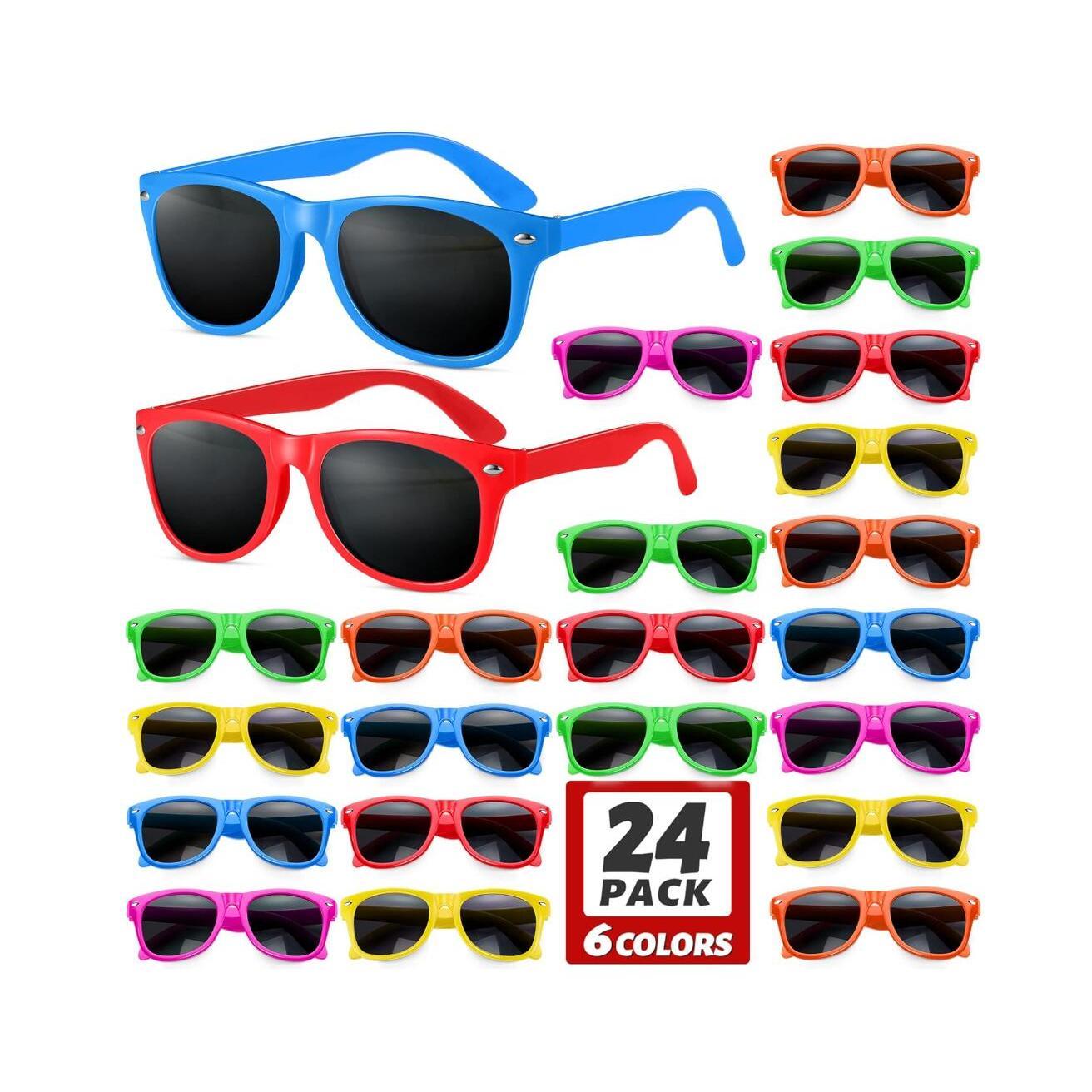 24 Pack Kids Neon Color Sunglasses - Sunglasses Party Favor Goody Bag Fillers for Birthday Beach Pool Party