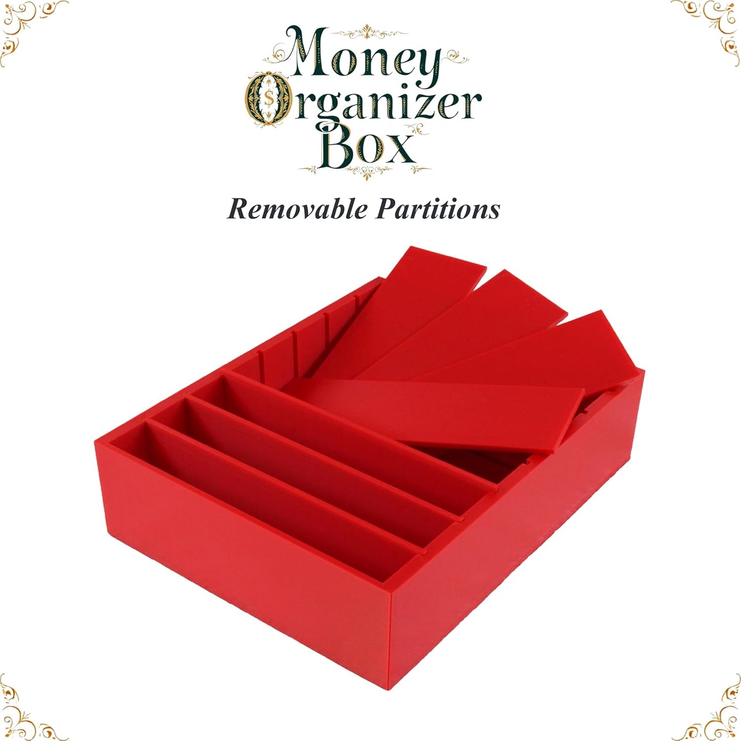 Money Organizer for Cash – 8 Compartment Money Holder, Cash Organizer, Cash Holder, Cash Divider Box, Cash Tray (Red)