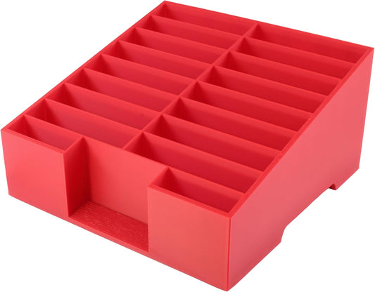 PowerTRC 16-Grid Cell Phone Holder for Classroom, Office Desktop Organizer Storage Box Mobile Phone Management – 3D Printed in USA (Red)