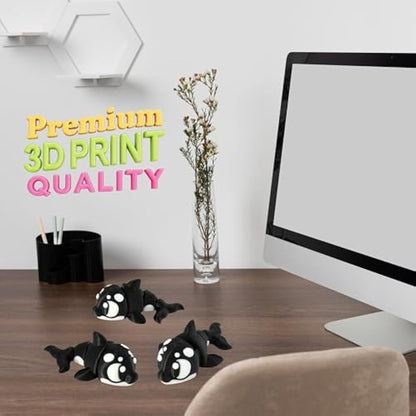 3D Printed Articulated Orca Killer Whale Fidget Toy 3 Pack – Flexible Cute Animal Desk Decor, Adult Collectible Figure – 3D Printed in USA