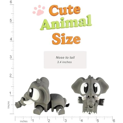 PowerTRC 3D Printed Articulated Elephant Fidget Toy 3 Pack – Flexible Cute Animal Desk Decor, Adult Fidget Collectible – 3D Printed in USA