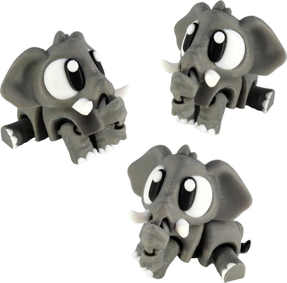 PowerTRC 3D Printed Articulated Elephant Fidget Toy 3 Pack – Flexible Cute Animal Desk Decor, Adult Fidget Collectible – 3D Printed in USA