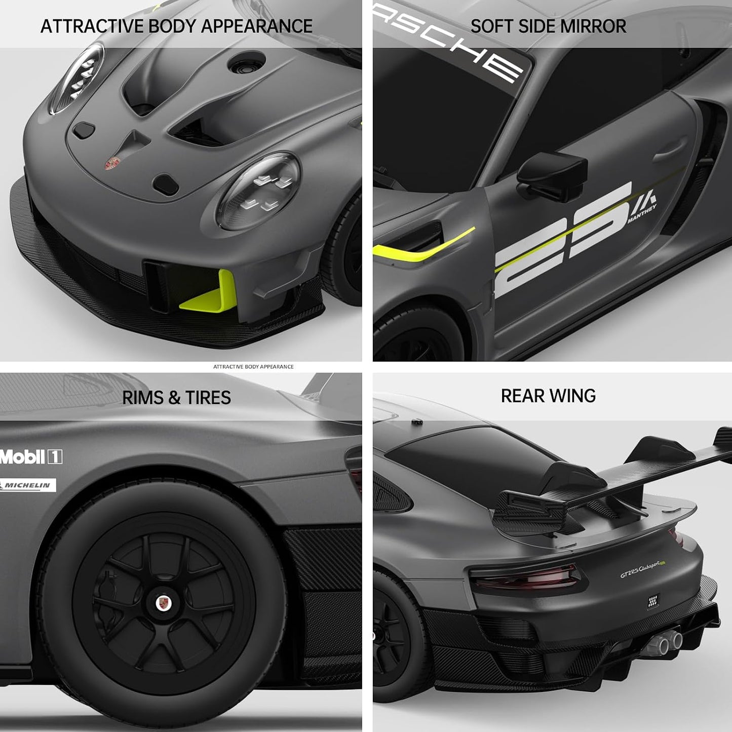 RASTAR Porsche 911 GT2 RS Model Car, 1:24 Scale RC Porsche 911 GT2 RS Clubsport 25 Remote Control Car for for Kids Adults, RC Sports Supercar Grey