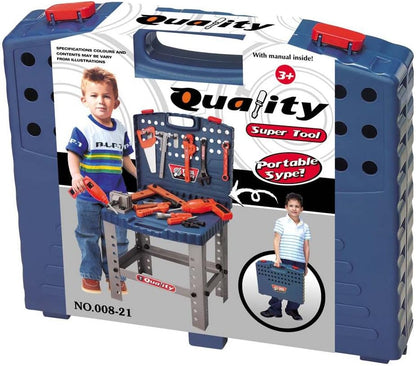 PowerTRC Kids Tool Workbench Set with Electronic Cordless Drill and 11 Pretend Play Construction Tool Accessories
