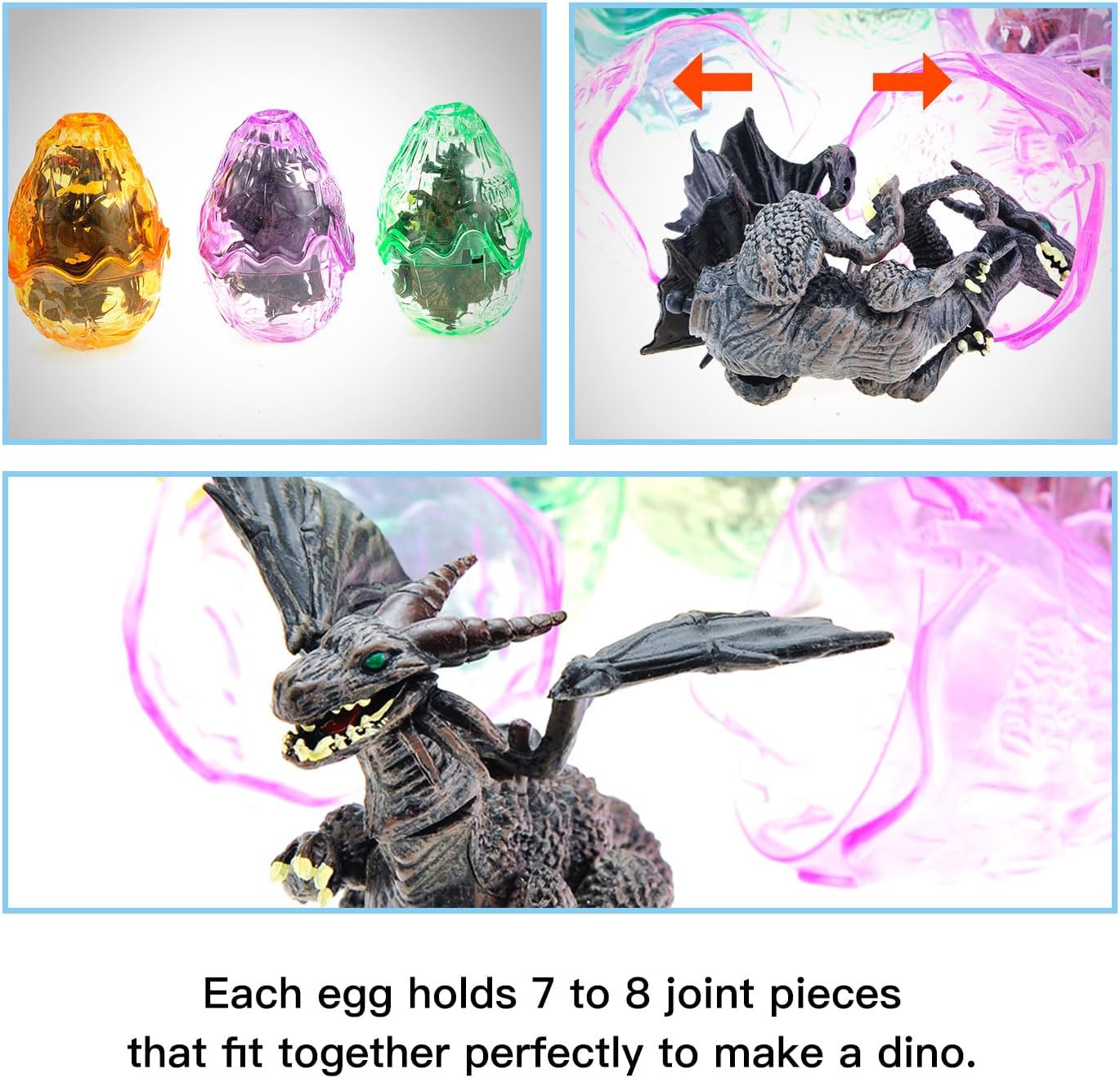 PowerTRC 3D Dragon Action Figures in Jurassic-Inspired Hatching Eggs | Take Apart Puzzle Toy | Perfect for Kids' Party Favors and Bulk Toy Excitement!