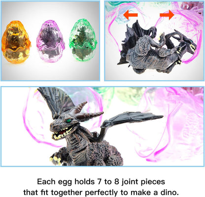 PowerTRC 3D Dragon Action Figures in Jurassic-Inspired Hatching Eggs | Take Apart Puzzle Toy | Perfect for Kids' Party Favors and Bulk Toy Excitement!