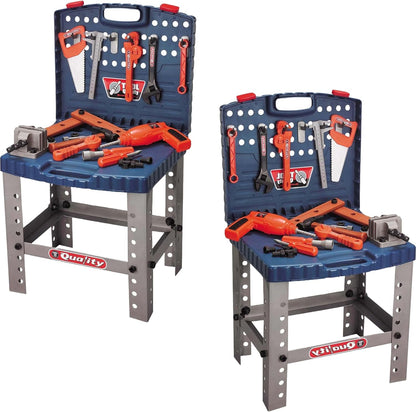 PowerTRC Kids Tool Workbench Set with Electronic Cordless Drill and 11 Pretend Play Construction Tool Accessories