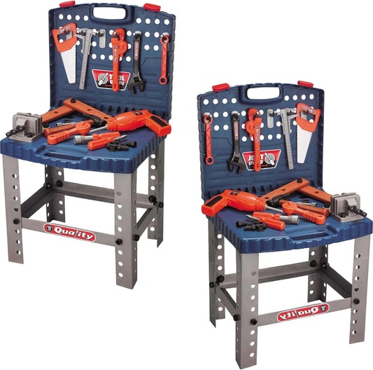 PowerTRC Kids Tool Workbench Set with Electronic Cordless Drill and 11 Pretend Play Construction Tool Accessories