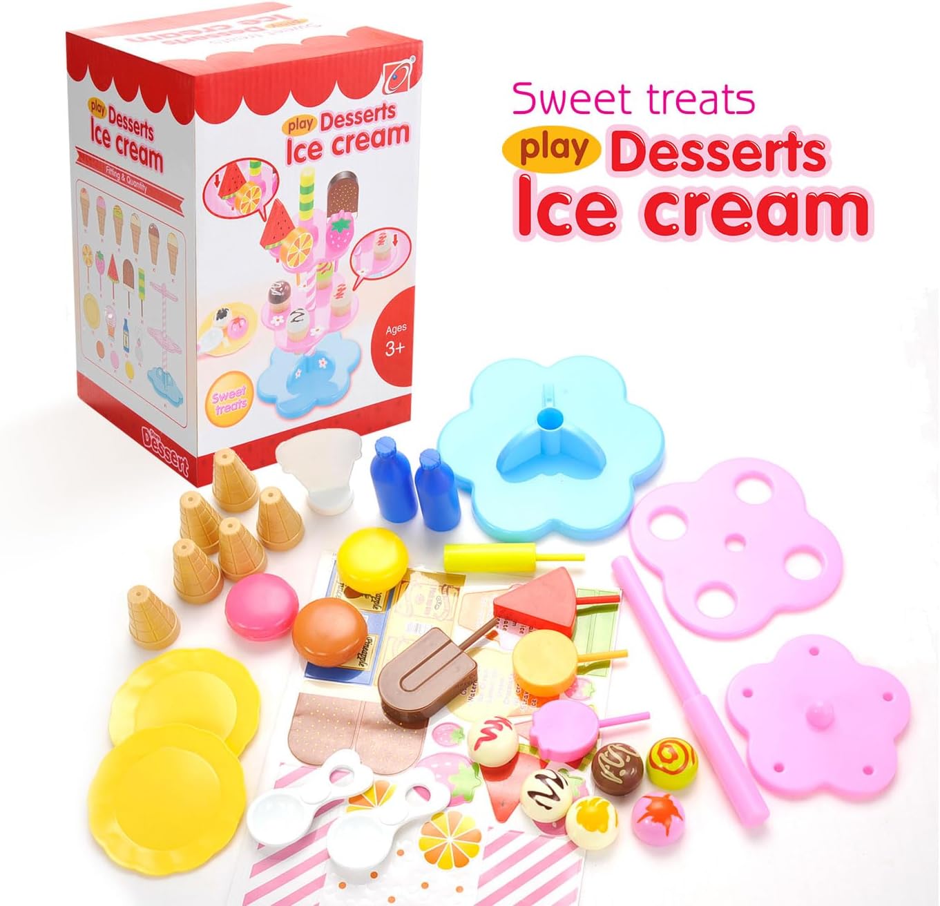 PowerTRC 22 Pcs Sweet Treats Ice Cream and Desserts Tower Playset | Perfect for Kids' Playtime Adventures with Popsicles and Ice Cream Delights!