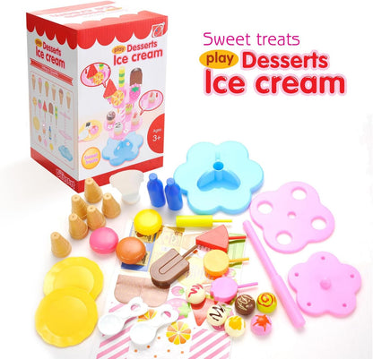 PowerTRC 22 Pcs Sweet Treats Ice Cream and Desserts Tower Playset | Perfect for Kids' Playtime Adventures with Popsicles and Ice Cream Delights!