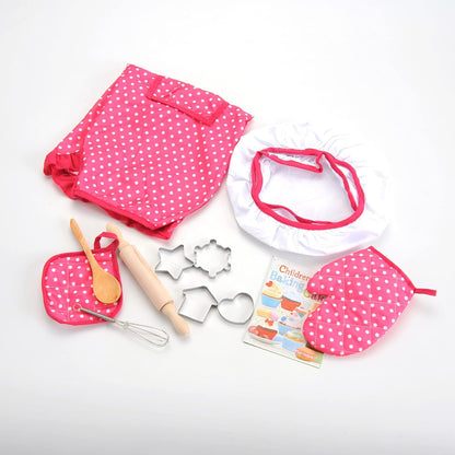 Toddler Cooking Apron for Girls, Cooking and Baking Set for Little Girls, Toddler Chef Outfit Chef Costume Kids Chef Hat and Apron 3-5 Pretend Play