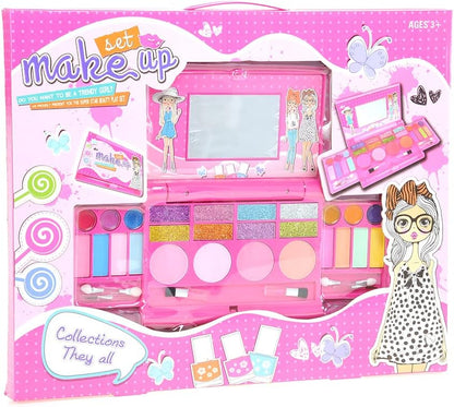 PowerTRC Washable Makeup Pretend Play Set for Kids | Fold-Out Cosmetic Kit with Mirror | Safe, Non-Toxic Toy Makeup Palette for Girls