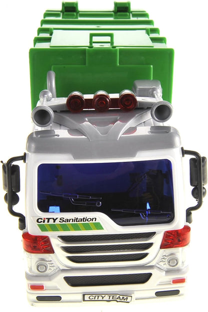 PowerTRC Garbage Truck Toy Trash Truck, Friction Powered Toddlers Garbage Truck Toy Recycling Truck with Light and Sound (Green)