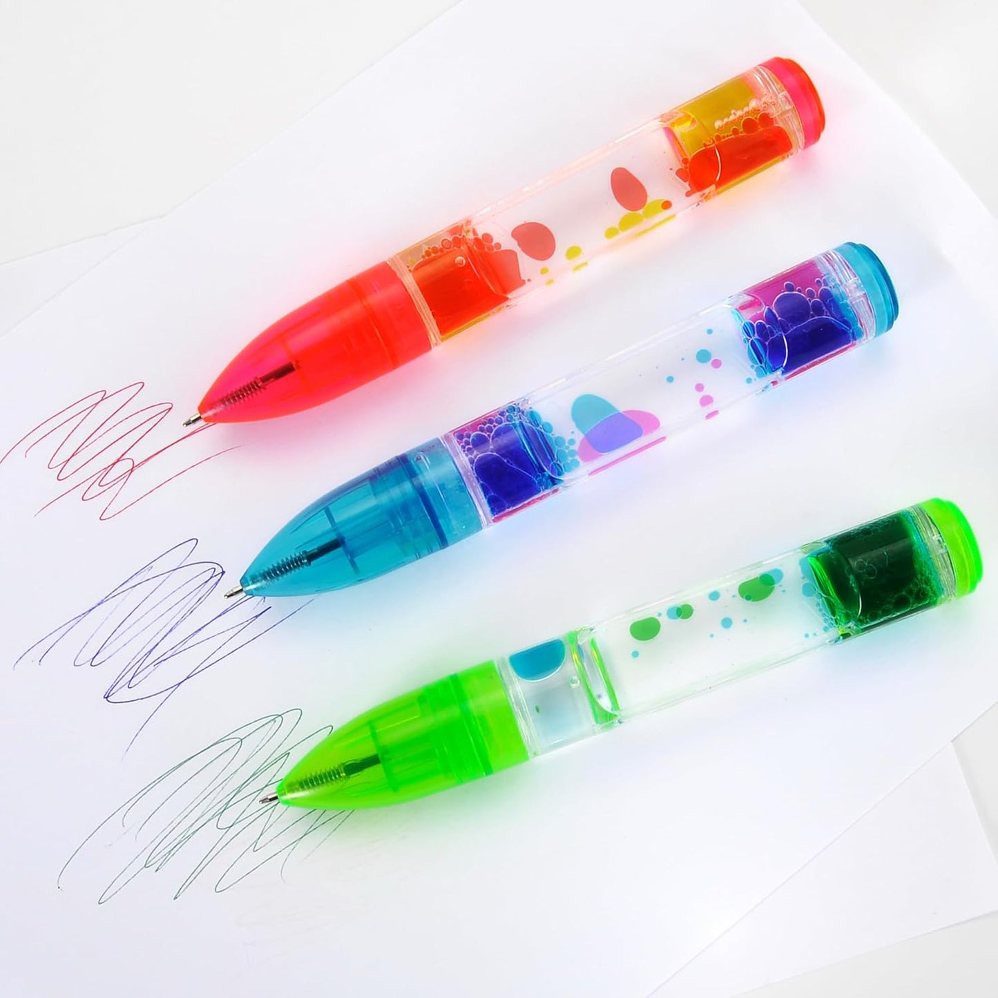 Liquid Motion Bubbler Pens Toy, Liquid Timer Pen with Retractable Ball Point Pen, Colorful Anxiety Stress Relief Calming Relaxing Writing Cool Fidget Toys for Kids & Adults (Red, Blue, Green)