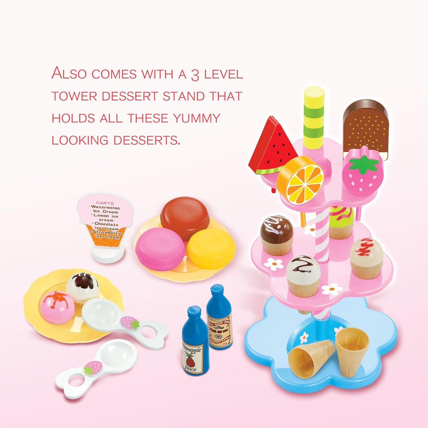 PowerTRC 22 Pcs Sweet Treats Ice Cream and Desserts Tower Playset | Perfect for Kids' Playtime Adventures with Popsicles and Ice Cream Delights!