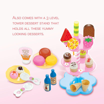 PowerTRC 22 Pcs Sweet Treats Ice Cream and Desserts Tower Playset | Perfect for Kids' Playtime Adventures with Popsicles and Ice Cream Delights!