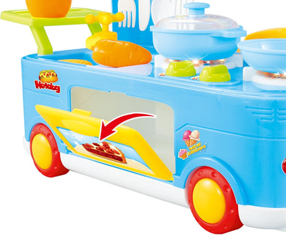 Fast Food Bus Kitchen Play Set | Pretend Play Foods | Pretend Foods | (Blue)